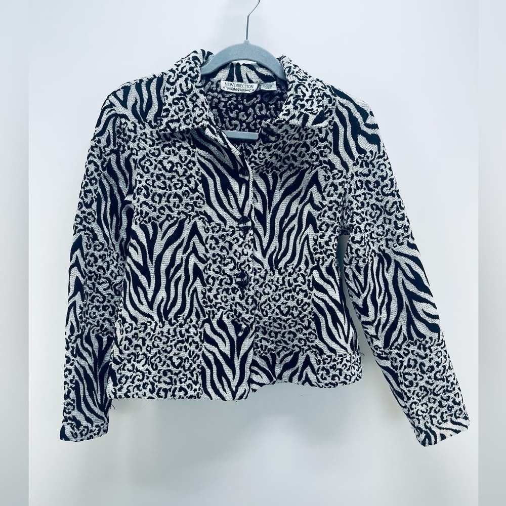 New Direction Women's Jacket Animal Print Black White Size S